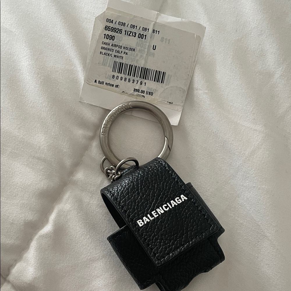 Balenciaga Black Grained Leather AirPod Keychain Case.Brand New.never worn